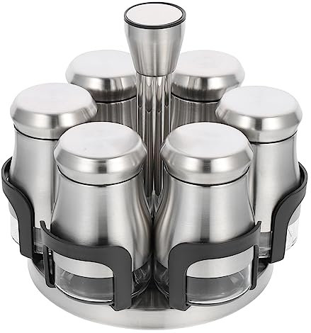 TOPBATHY 6pièces Lot Flacons à Épices Acier Inox Avec Support Distributeurs Poivre Sel Pratiques Rangement Condiments Cuisine Élégant Et Facile à Nettoyer