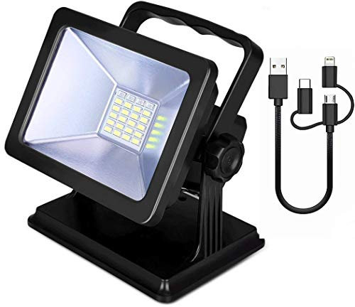LVSEWOA Foco LED Recargable, Luces de Trabajo portátiles LED de 1000 LM y 15 W, focos Impermeables IP65, Luces de Camping USB 3 en 1 con Soporte magnético, batería Externa de 4400 mAh