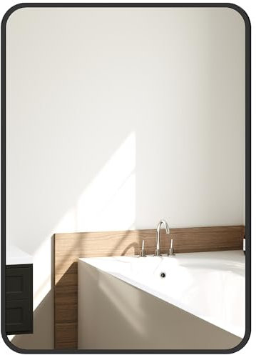 HOMCOM Espejo de Baño 50x70 cm Espejo de Pared Decorativo con Marco de Metal y Gancho Fácil Instalación para Salón Entrada Pasillo Negro