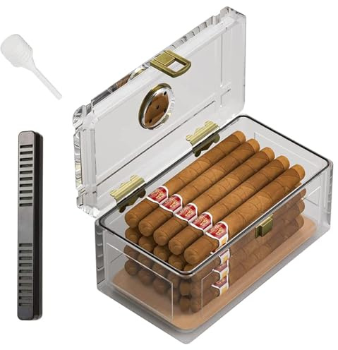 Zigarrenetui Aus Acryl, Humidor Aus Zedernholz Mit Luftbefeuchter Und Hygrometer, Versiegelte Zigarrenschachtel, Humidor Aus Zedernholz, Tischzigarrenschachtel, Täglicher Gebrauch, 20,8 X 11 X 10,2cm