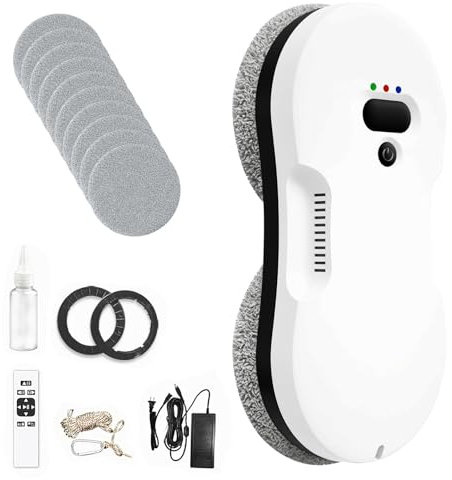 2800pa Window Cleaner Robots, Automatic Robot Windows Cleaners, with Dual Water Spray, 10 Cloths, Intelligent Window Cleaning Robot with Remote Control, for Interior/Exterior Windows (50ml water tank)
