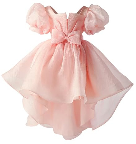 Flicka bubbelärmar, puffiga släp klänning, klänningar för födelsedagsfest, aftonklänningar korta flickor, ROSA, 3-4 år