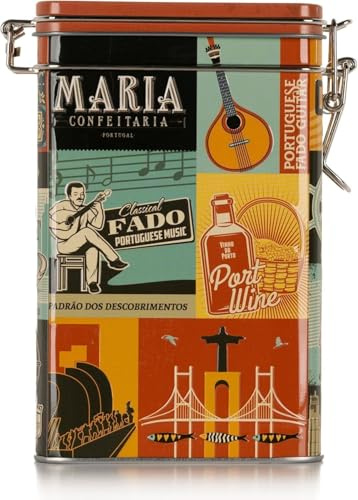 Biscuits pomme et cannelle dans boîte décorative portugaise – 150g – Biscuits croquants pomme-cannelle – Boîte cadeau, souvenir ou goûter