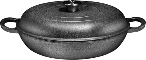 LSNNMU Casserole Dish Heavy Duty Cast Iron Casserole Braiser-Pan With Cover Oven Black Cookware For Versatile Cooking