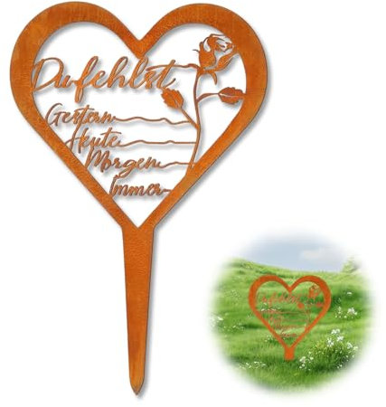 Decorazione per tomba, resistente alle intemperie, a forma di cuore, in metallo e acciaio, con scritta, decorazione per tomba, resistente alle intemperie, decorazione per tomba, 28 x 18 cm (rosa)