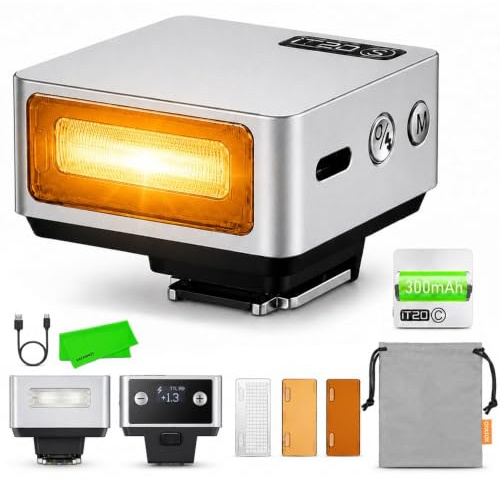 Godox iT20 C IT20C TTL Auto Mini Flash for Canon R50/ 3000D/ 200DII/ 1500D EOS-TTL II Manual Modes with USB-C Rechargeable 300mAh Battery,1.5s Recycle,Hot Shoe Triggering for Canon M50 R10 R8 (Silver)