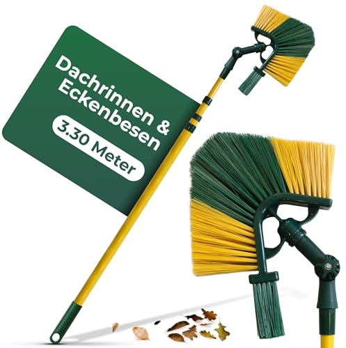 Novaliv Dachrinnenbürste & Eckenbürste mit Schaber & Teleskopstiel 3,3m, Dachrinnen Reinigung Besen Bürste Reiniger Raupe, Dachrinnenbürste Dachrinnenreiniger Dach Rinnen Putzen Reinigungsset