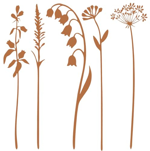 HOMIKLSA Gartenstecker Metall Rost – Dekorative Metallblumen für wetterfeste Gartendeko im Blumenbeet, Vorgarten, Rasen & Blumentöpfen (Blume)