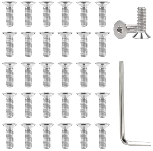 KEWUF 30 Piezas Tornillo m4, Tornillos para Metales, tornillo de cabeza avellanada, M4 x 12 mm, Con T20 Llave, Rosca Completa, Tornillos M4, Acero Inoxidable