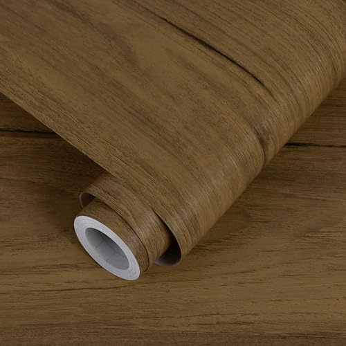 Abyssaly Sticky Back Plastic Wood Effect Vinyl Self Adhesive Wallpaper | 30 x 200cm Brown Wood Vinyl Wrap for Furniture Self Adhesive Wallpaper Waterproof Removable Kitchen Wall Cupboards
