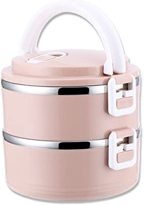 Lonchera aislada apilable de acero inoxidable a prueba de fugas para adultos y niños, lonchera grande, rosa, doble capa, 2 capas