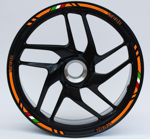 DualColorStampe Confezione Adesivi Set Completo di Cerchi Strisce per Moto per 2 Ruote da 17'' pollici strips Design Sportivo D0146 NERO ARANCIONE