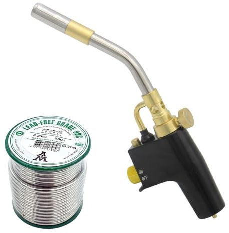 Plumbing Torch & Solder Bundle – Adjustable Self-Igniting Hand Torch + 500 g Lead-Free 3.25 mm Solder
