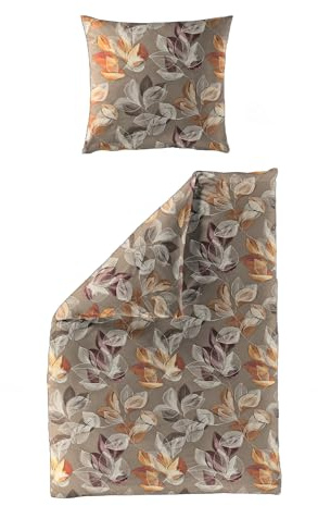 Bierbaum Biancheria da letto in flanella di cotone, 135 x 200 cm, con cuscino 80 x 80 cm, calda biancheria da letto invernale in 100% cotone, morbido pile di flanella, chiusura lampo nascosta