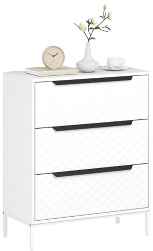 HOMCOM Chest of Drawers, Dresser with 3 Fabric Drawers, Bedroom Storage Unit with Aluminium Handles and Wood-effect Top for Living Room, Hallway, Entryway, White