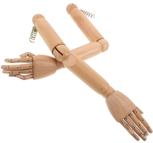 HIAKDOFT Braccio Finto Articolato Flessibile in Legno Naturale Modello di Mano Snodabile per Manichino Set da 1 Paio per Esposizione e Gioco Creativo