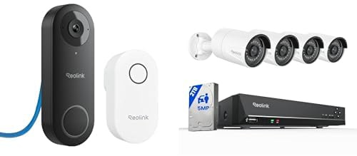 Reolink PoE Wired Security Bundle: 5MP PoE Video Doorbell with Chime + 4K 8CH NVR System with 2TB HDD and 4X 5MP Outdoor PoE Cameras, Smart Detection, 24/7 Recording
