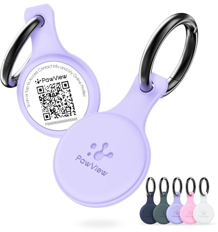 PawView Personalisierte Silikon Hundemarke mit QR-Code & NFC – Adressanhänger für Hundehalsband,Online-Profil Für kleine, mittlere & große Hunde, Verlustschutz, Helllila DE
