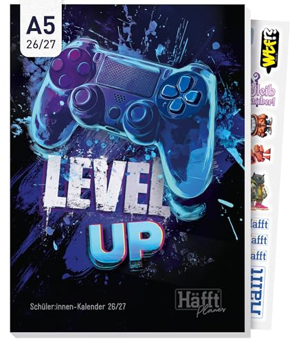 Häfft® Planer 2026 2027 A5 - Softcover Schülerkalender Level Up | Mit Anti-Langeweile-Garantie - Hausaufgabenheft, Schulplaner, Schülerplaner inkl. Wissen, Sticker, lustige Sprüche & mehr