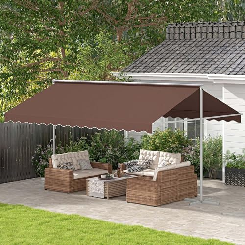 HOMELEN Freistehende Markise 4,5x3,4 m – neigungsverstellbar mit Kurbel, wetterfestes Kunstleder-Polyester-Dach, stabiles pulverbeschichtetes Metallgestell (Ø 54 mm), Fuß 90×90 cm, braun