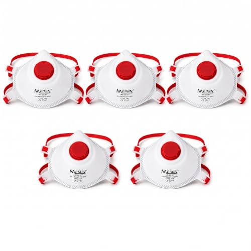 5pc FFP3 Respirator Disposable Mask with Valve|EN149, UKCA Certified| >99% 0.3 Micron Filtration Dust Mask for Asbestos, Silica, Sanding, Fumes & Viruses – Construction, Woodworking, DIY & Industrial