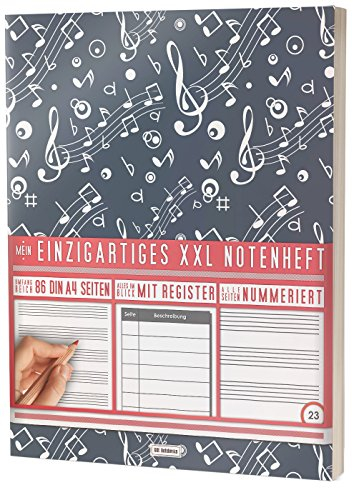 Mein Notenheft / 86 Seiten, 44 Blätter, 12 Systeme / Mit Register und Seitenzahlen / PR301 „Music Pattern“ / DIN A4 Soft Cover