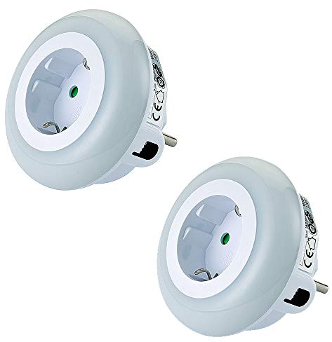 Dapo LED Nachtlicht-Steckdosen-Adapter Orientierungslicht LED-Licht mit Dämmerungssensor und Steckdose Wandleuchte Wandlampe Stimmungslicht (2 x Stück)