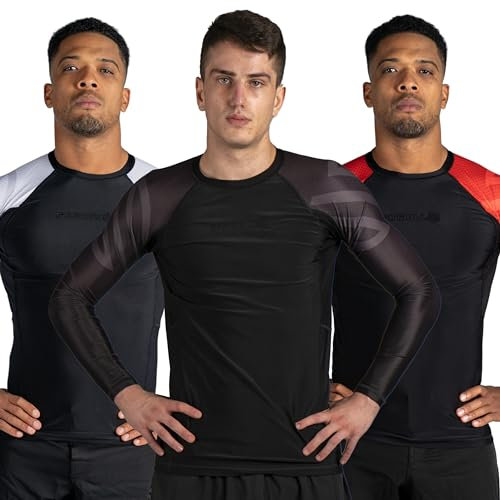 Sanabul Essentials Long Sleeve Compression Training Rash Guard for MMA BJJ Wrestling (Small, All Black)