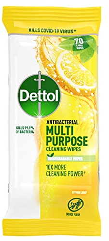 Dettol Antibacterial Citrus Surface Wipes, 70 Large Sheets, Pack of 1 - Ideal for First Aid Kit, Home Cleaning, Germ Protection, Multi-Purpose Disinfectant