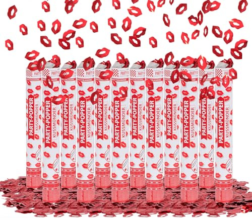 Party Factory – Konfettikanone Kussmund Party Popper 12er Set – Partygadgets Konfetti Kanone 40cm mit Schnipseln für Valentinstag, Jahrestag oder JGA – Bis 8m Flughöhe, für Innen & Außen