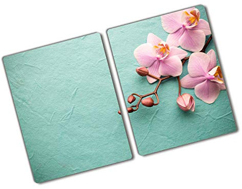 Glasschneidebrett 2x40x52 cm Hitzebeständig Gehärtetes Glas Rutschfest Silikonfüße Plastikfrei Lebensmittelecht 2 Stück Glasplatte Antibakteriell Dekorativ für die Küche - Orchidee