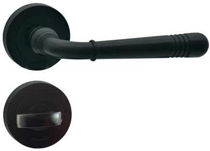 domino Poignée de porte WC - Set de salle de bain - Rosace ronde - Ferrure de porte pour portes de salle de bain - Ensemble WC - Garniture de rosace - Poignée de porte en Znal - Noir