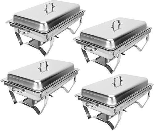 VONLUCE 9L Chafing Dish Set 4 Pezzi Scaldavivande in Acciaio Inox Contenitore Vassoio di Riscaldamento Pentole di Riscaldamento Chafing Dish per Buffet di Catering e Feste