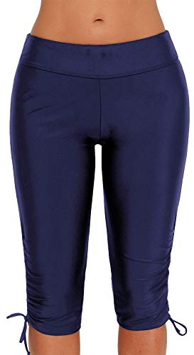 TMEOG Dam baddräkt shorts sport snabbtorkande brätte shorts hög midja enfärgad baddräkt, Färg: blå, L