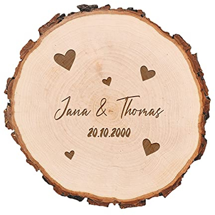 polar-effekt Mittelstück Baumscheibe - Naturprodukt Erlenholz - Unikat - mit natürliche Maserung - personalisiert Paare - Hochzeit - Motiv Herzen