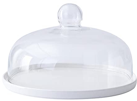 DOITOOL Clear Glass Dome Cloche with Ceramic Base Tay Handle Cloche Bell Jar Cake Display Case Tabletop Centerpiece for Dessert Cheese Pastries 8 inch