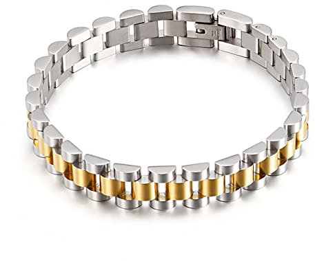AMDXD Herrenarmband aus Edelstahl, Uhrarmband Form Klassisch Personalisiertes Armband Biker Punk Rock Herren-Accessoires, Länge 22cm, Silber Gold