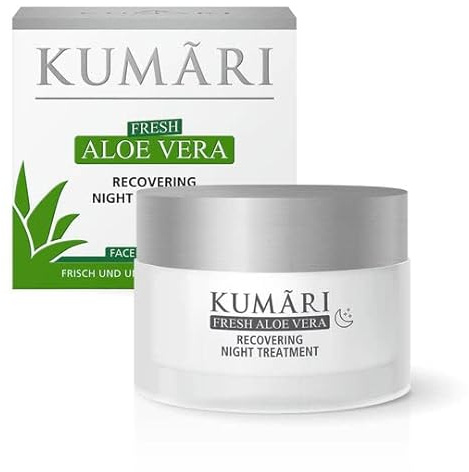 KUMÃRI Naturkosmetik – Recovering Night Treatment Nachtcreme mit Aloe Vera, Hyaluron & Shea Butter für Regeneration & Anti-Aging – Gesichtscreme mit 76% unverdünntem BIO Aloe Vera Pflanzensaft (50ml)