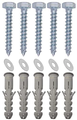 Auline M8 x 80mm Masonry Brick Wall Fixing Screw Bolts with Plugs & Washers for Aerial Satellite Sky Dish TV Bracket Fence Shelves Mounting (5)