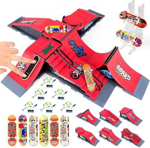 KETIEE Set di 6 Mini Skateboard da Dita con Rampa e Set di Accessori, Mini Finger Skateboards Rampa, Finger Skatepark Rampe, Fingerboard Skate Park Kit per i Regali dei Bambini (6 IN 1)