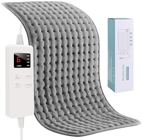 ZWOOS Almohadilla Térmica 76x40cm, Almohadilla Térmica con Apagado Automático, Tecnología de Calentamiento Rápido Eléctrica | Almohadillas Térmicas Eléctricas Seguras para Cuello Espalda Hombro (Gris)