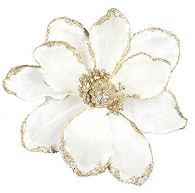 vctops 10 PCS Glitter Artificial Flower Christmas Tree Wreath DIY Ornaments 6.3 Inch Faux Flower for Xmas New Year Wedding Party Holiday Decoration,White A
