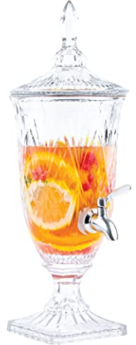 2 Liter Glass Beverage Dispenser with Stainless Steel Spigot on Glass Pedestal, Decorative Mason Drink Dispenser for BBQ, Picnic, Pool Party, and Social Events