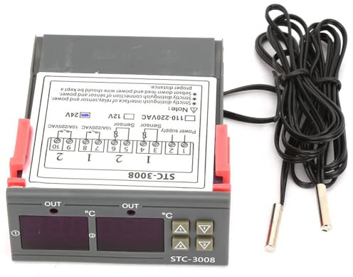 Digitaler Temperaturregler -3008 Thermostat Heizen Kühlen mit Zwei Sonden für Kühlschrank Gewächshaus Aquarium(24V)