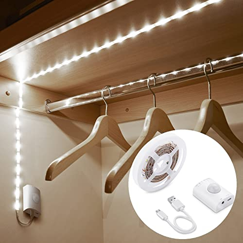 OriFiil LED Strip mit Bewegungsmelder, 2M Streifen Lichtband,USB Wiederaufladbar Batterie Nachtlicht für Kinderzimmer, Schlafzimmer, Unterbauleuchte Küche,Schrankbeleuchtung (Kaltweiß)