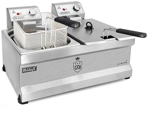 Romux® - Friggitrice elettrica 8+8 litri da tavolo | Friggitrice industriale per il riscaldamento rapido per una frittura professionale per bar e ristoranti