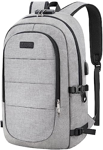 VSNOON Anti-Theft Laptop Backpack, 15.6-17.3 inch Business Laptop Bag | Laptop Rucksack with USB Charging Port & Lock, Water Resistant Travel Backpack Computer Bag for Women Men, Grey
