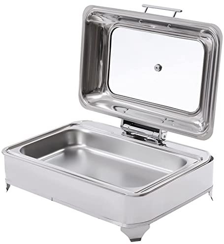 Scaldavivande Professionale a Buffet Per Piatti a Buffet, Chafing Dish Scaldavivande Elettrico Acciaio Inox,Server a Buffet Rettangolare Catering Warmer,Coperchio Visibile in Vetro,Rimovibile-9l(Size: