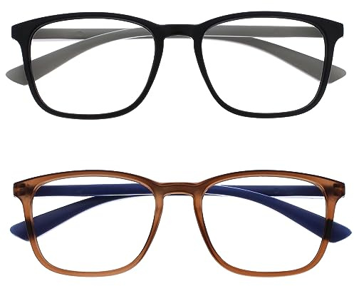 OPULIZE Max Lesebrille 2er Pack - Klassische große rechteckige Fassung - Brillen in mattem Schwarz und Braun - Herren Damen Unisex - RR78-12 - +2,00