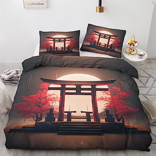 GEDAEUBA Sommer Bettwäsche 140x200 Japanische Torii - Asiatische Bettbezug 140x200 2er Set, Wendebettwäsche und Kissenbezug 70x90, Weiche Mikrofaser Bettwäsche-Sets mit Reißverschluss